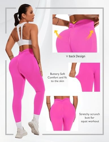 V Back Leggings for Women Ruched Butt Lifting Workout Leggings Booty Gym Yoga Pants